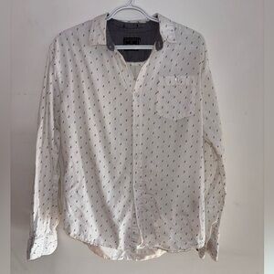 Artistry In Motion Men’s Button Front Shirt Cream Print Long Sleeve Size S